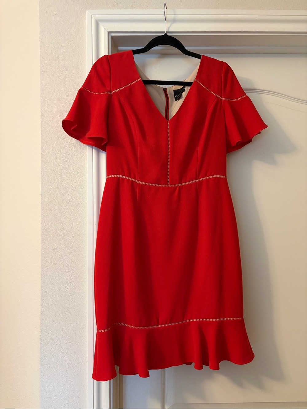 SHANI Red V-Neck Flutter-Sleeve Midi Dress